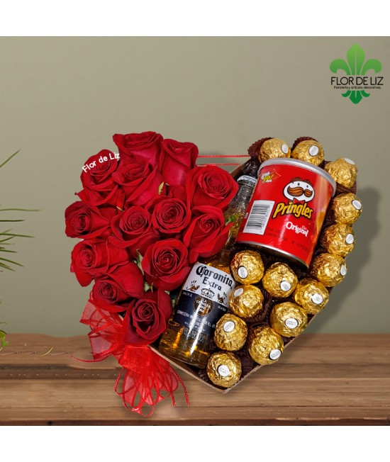 CAJA DECORADA ESENCIA EN ROSAS ROJAS CON PRINGLE PEQ., CORONITA, 14 UND. CHOCOLATES FERRERO CAJA DECORADA ESENCIA EN ROSAS ROJAS CON PRINGLE PEQ., CORONITA, 14 UND. CHOCOLATES FERRERO